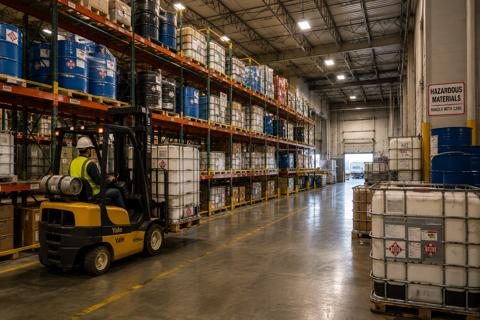 Chemical distributor warehouse with hazardous materials storage